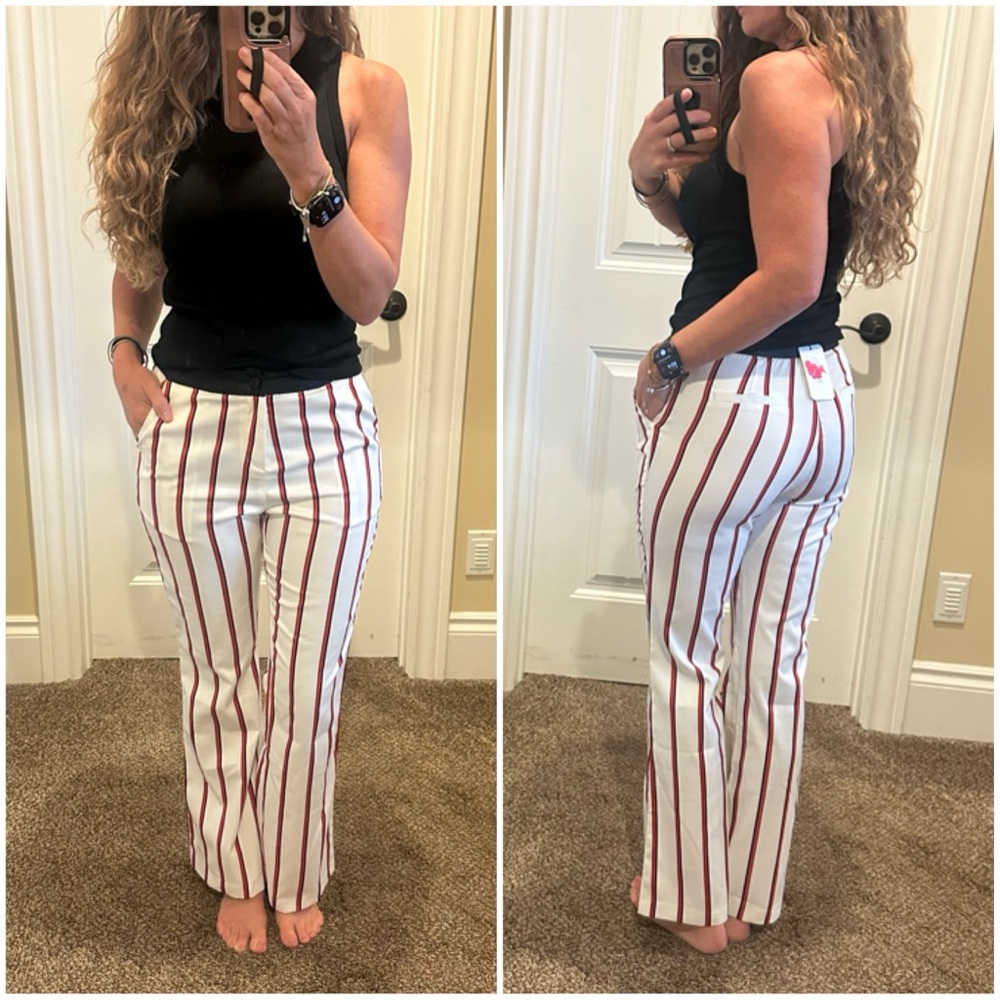 NWT L'ATISTE White Trouser Chino Pants Red & Black Stripes Size S Small